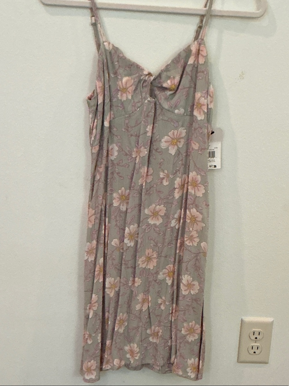 Billabong Dusty Green Floral Slip Midi Dress with Pink Blooms